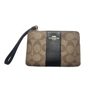 COACH Womens Corner Zip Wristlet Kakhi Black‎ with Box